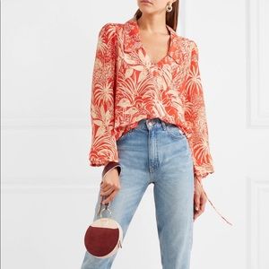 RIXO London Red Printed silk crepe de chine blouse